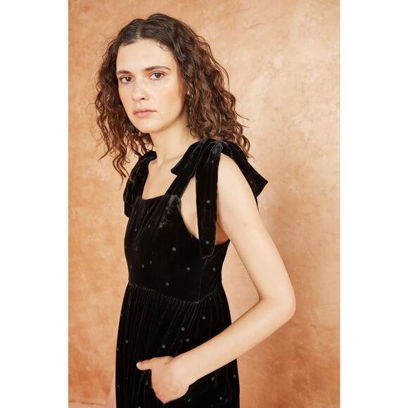 ULLA JOHNSON Minnet Jumpsuit Jet Black Size 4 Embroidered Polka Dot Velvet Chic - Picture 4 of 16